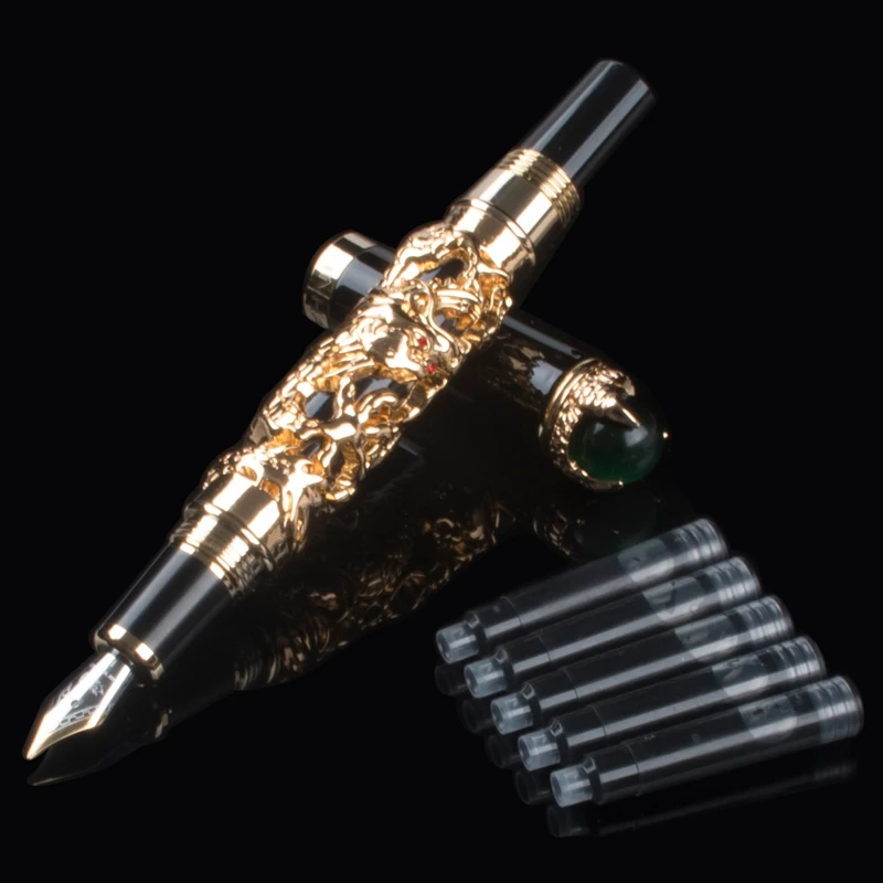 

Excellent Luxury Medium M Nib Gold Dragon Pen Clip With School Gift ink Office Business Men No Writing Problems