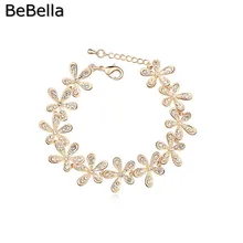 BeBella романтичные золотого цвета позолоченные Цветочные растительные браслеты с чешскими кристаллами модные ювелирные изделия для женщин девушек Рождественский подарок