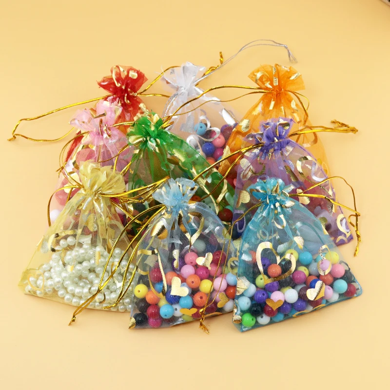 

5000pc/lot 11X16cm Mixed Gold Heart Color Christmas Jewelry Bags Organza Wedding Gift Bags & Pouches Customized Logo Gift Bags
