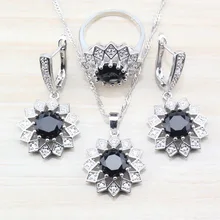 Хорошо выглядящий черного цвета с круглым носком Циркон 925 серебро So Cool Для женщин комплекты ювелирных изделий серьги/Цепочки и ожерелья& Подвески с проволочных гвоздей Размеры 6/7/8/9/10 S72