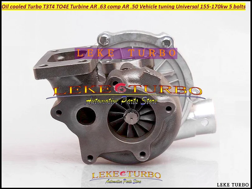 Oil cooled Turbo T3T4 T3 T4 T3T4 TO4E Turbine AR .63 comp AR .50 Turbocharger For Vehicle tuning Universal 155-170kw 5 bolts (4)