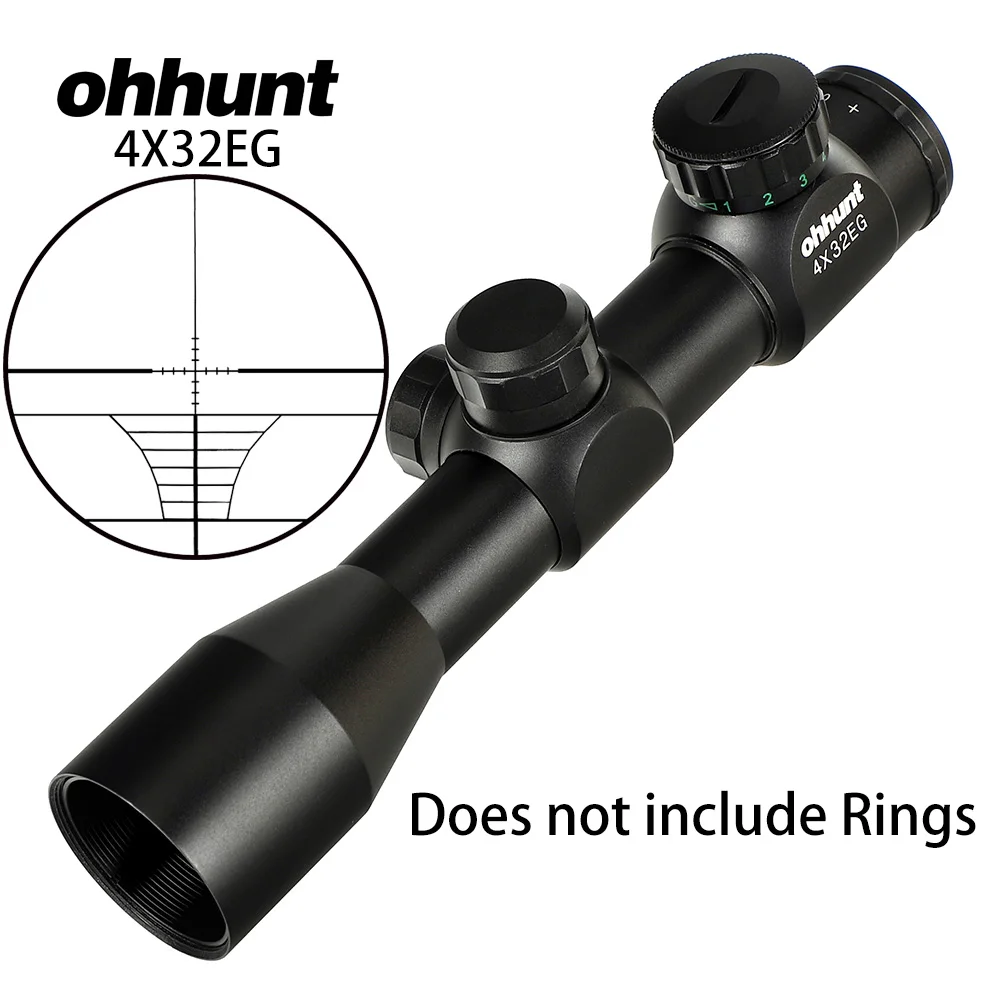 Ohhunt 4x32EG 1 дюймов компактный охотничий прицел тактический оптический прицел красный зеленый с подсветкой дальномер Сетка прицел - Цвет: Not Include Rings