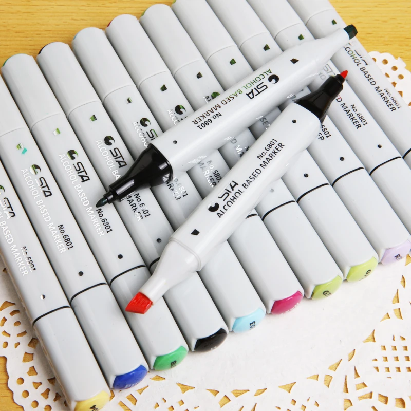 

STA 6801 12 Colors Double-Ended Permanent Art Markers with Fine Bullet & Chisel Point Tips - Draw, Sketch,Illustrate, Manga