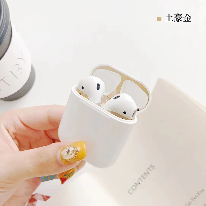 Роскошная металлическая пыль защита для Apple Airpods Чехол Аксессуар Защитная Наклейка кожа Bluetooth беспроводная гарнитура крышка