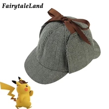 Pokemon Detective Pikachu шапка для косплея Пикачу Головные уборы детектив Шерлок Косплэй Кепки Detective Pikachu Chapeau(China)