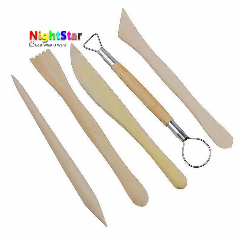 

5pcs Double Side Pottery Clay Wax Modeling Sculpture Wood Carving Tools Set Shapers Pottery Clay Sculpting Tools