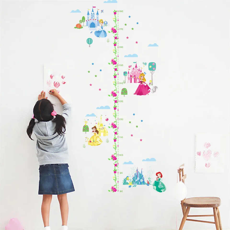 2 Cartoon Height Measure Wall Sticker for Kids Room Girl Bedroom Fairy Princess Growth Chart Home Decor Removable PVC Mural Poste