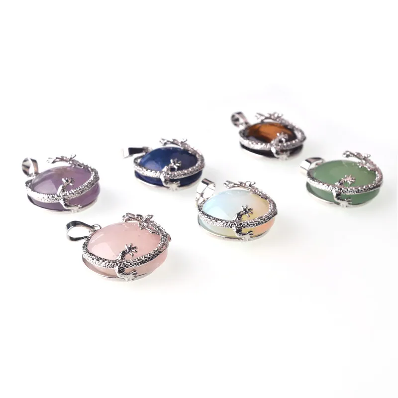 2019 Wholesale 10pcs\lot Mixed Color Quartz Stone Chinese Dragon Pendant For DIY Jewelry Free Leather Or  Chains