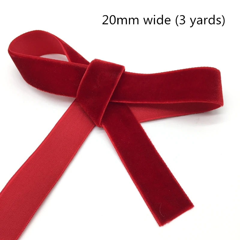 Ewaymado Red Velvet Ribbon 1 inch x 20Yd,Great for Gift Wrapping,Hair Bows,Christmas,Wedding Party Decoration(1 Red)