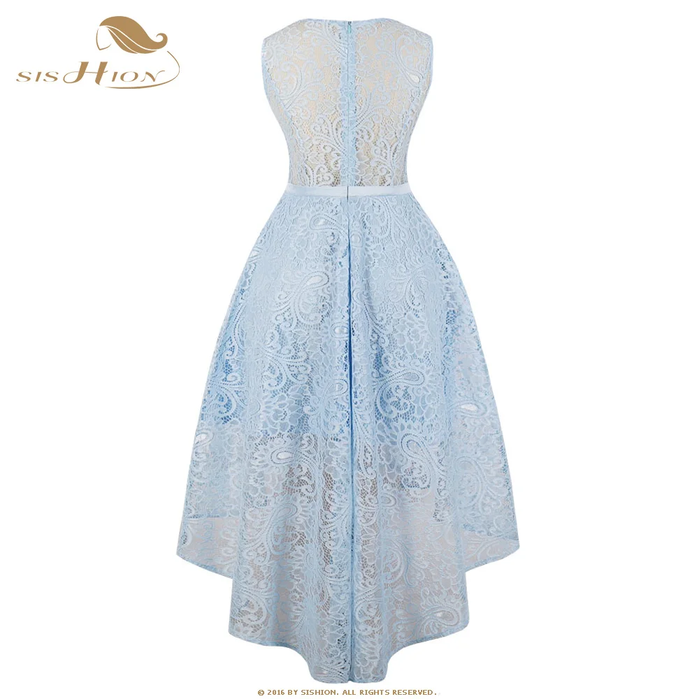 Sexy Long Sleeveless Women Dress Blue Princess Back Short Vd0802 Party Size Lace Dresses Sishion Light Front Plus wvOqHH