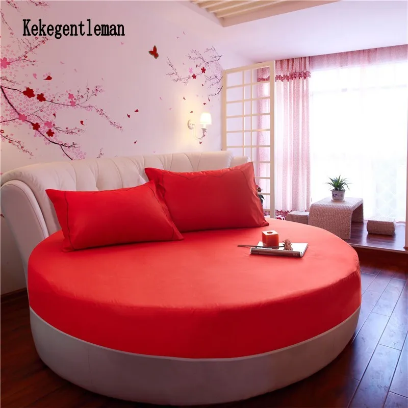 

100% Cotton Round Fitted Sheet Bed Sheet Circl Mattress Cover Pillowcase Romantic Solid Color Bedding Set Wedding Hotel 3Pcs/set