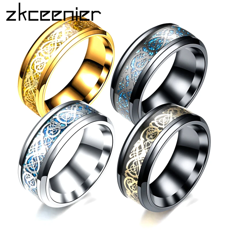 

New Stainless Steel Dragon Rings Black Silver Blue Color Lovers Ring for Men Women Fashion Jewelry Wholesale Free Shipping