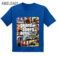 Лидер продаж, GTA Street Fight Long With GTA 5, детские футболки Детская летняя хлопковая одежда для малышей повседневные футболки для мальчиков и девочек, GKT005