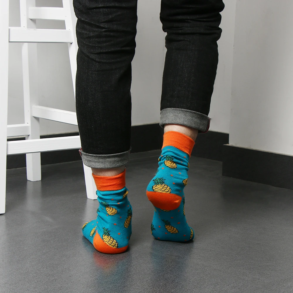 Веселые носки унисекс, оригинальные носки с художественной абстракцией и креативным рисунком, пара модных забавных женских носков с фруктами и ананасами на весну и зиму