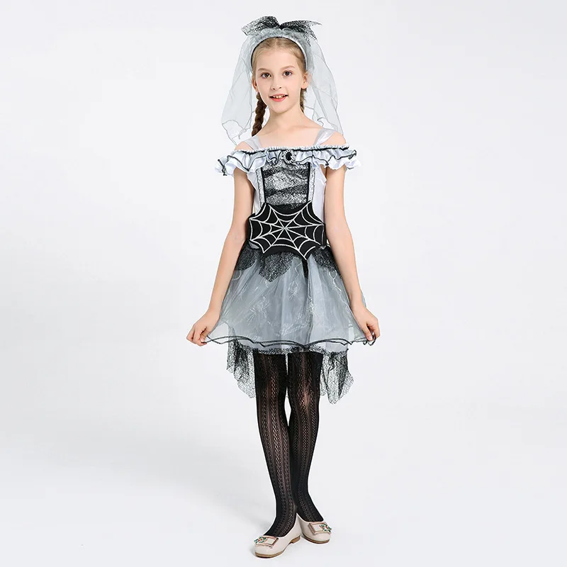 

Halloween Carnival Party Child Girls Performance Clothes Fancy Spider Fairy Dress Ghost Bride Cosplay Costume For Kids Girl