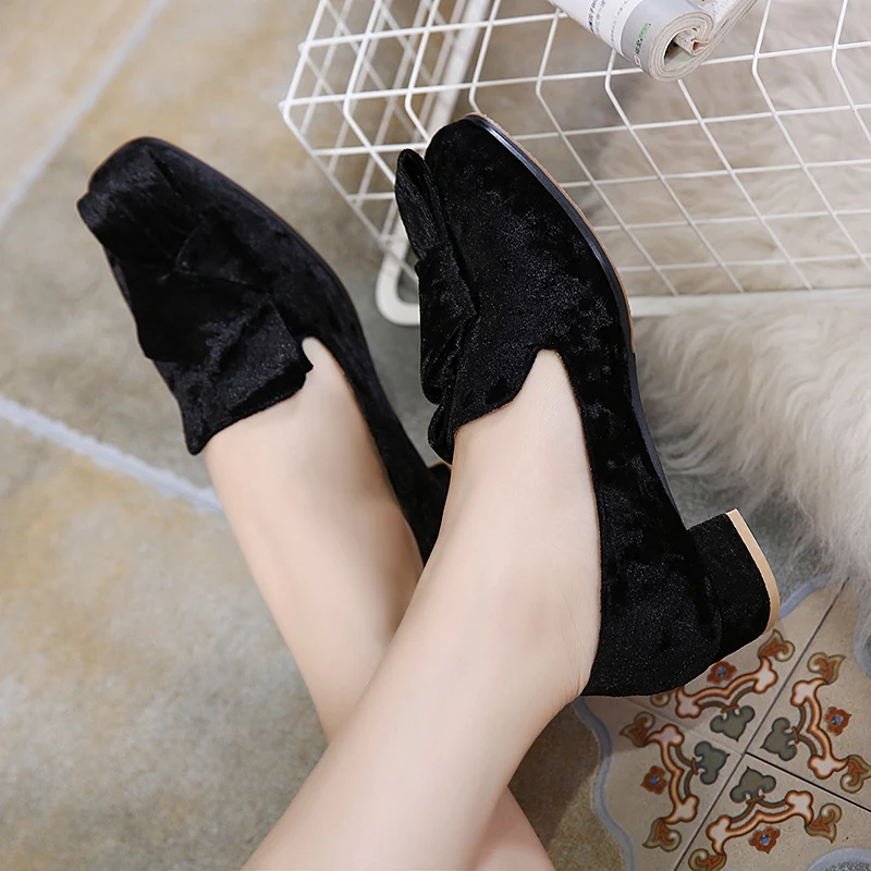 Di Basse Nero viola Quadrata Tacchi Donne Scarpe Mocassini Dell'esercito Classici Il Della Delle Donna Punta Comode Scamosciata Pompe Retro verde Primavera 2017 Moda Pelle Arco Casuali 4FPwnxzOB7