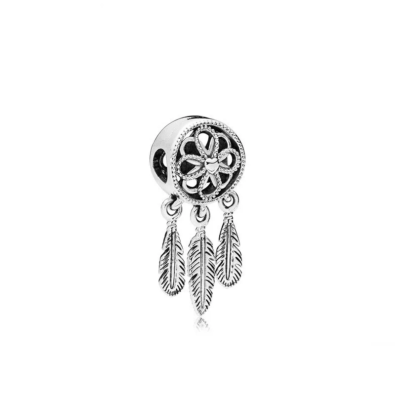 

5PCS Zinc Alloy Charm Dream Catcher Holder Flower Feather Beads Fit Women Charm Bracelets Necklaces DIY Jewelry Making