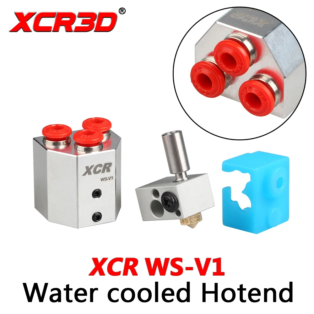 XCR3D части принтера hotend XCR WS-V1 с водяным охлаждением одноцветная печатающая головка с силиконовым Комплект носков экструдер 1,75/0,4 мм сопло