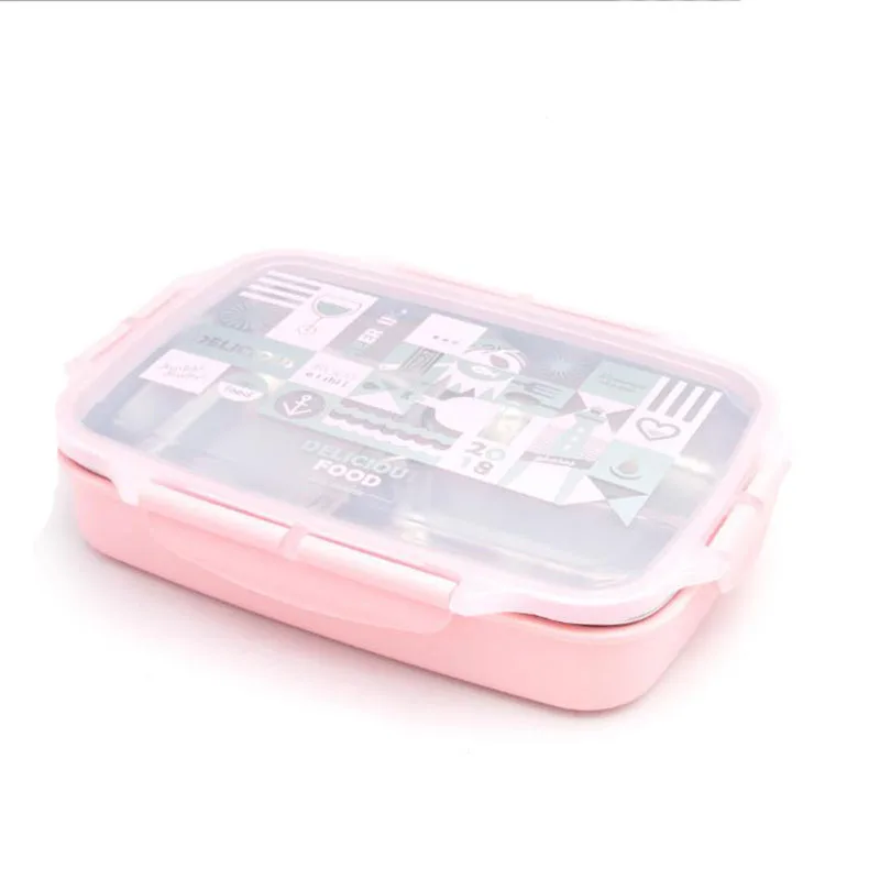 MICCK Ланч-бокс из нержавеющей стали Экологичный мультфильм Bento коробка с Посуда Герметичный изолированный пищевой контейнер Microwavable - Цвет: Pink