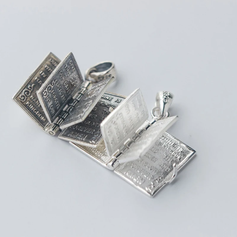 

ABC silver jewelry S925 Silver Bible Book collar secreto escondite foto Necklace delicado Pendant fotos caja