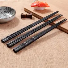1 пара черных палочек для еды из нержавеющей стали, Нескользящие многоразовые китайские пищевые палочки для суши, кухонная посуда 23 см, 24 см, 25 см