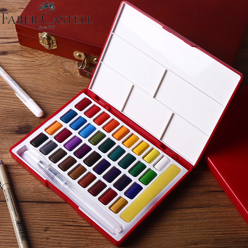 Faber-Castell 24/36/48 Цвета Твердые акварельные Краски Professional Box с Краски кисть Портативный пигмент для краски ing товары для рукоделия Faber-Castell 24/36/48 Цвета Твердые акварельные Краски Professional Box с Краски кисть Портативный пигмент для краски ing товары для рукоделия