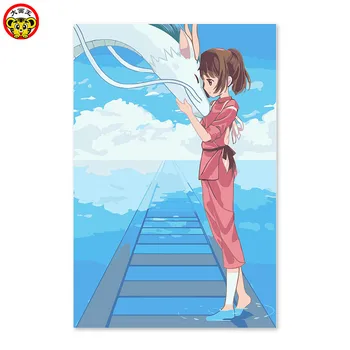 

painting by numbers art paint by number Girl and white dragon Anime home decor painting DIY, drawing on the cloth by home decor
