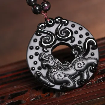 

A natural matte Obsidian dragon Ruyi pendant buckle transport circle lucky men's and women's wholesale supply