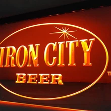 LE220-Железный город пива светодиодный знак неонового света