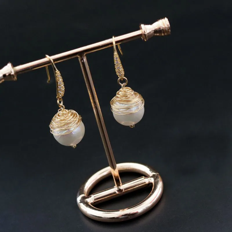 

Golden Handmade Baroque Wire Wrapped Jewelry Earrings Dangle Drop Earrings Designer 2018 Earrings for Women Female Statement