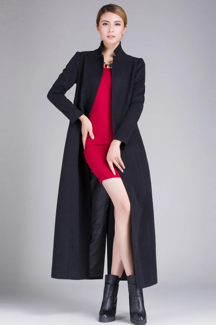 

2018 autumn and winter new ultra-long models of women's woolen jacket Slim was thin temperament solid wool coat