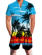 2019 Hawaii Style Floral Print 3d Rompers Short Sleeve Men's Jumpsuit Playsuit Harem Cargo Overalls Summer Beach One Piece Drop