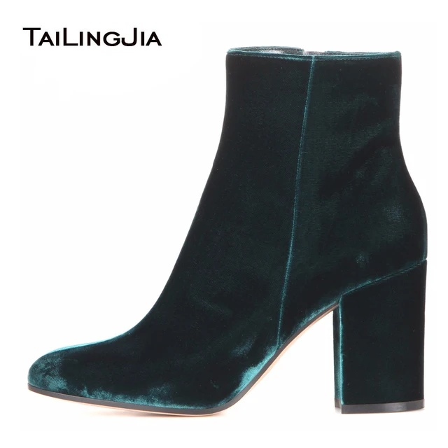 Women's Velvet Round Toe Chunky High Heel Dress Ankle Boots Bootie Women's Velvet Round Toe Chunky High Heel Dress Ankle Boots Bootie