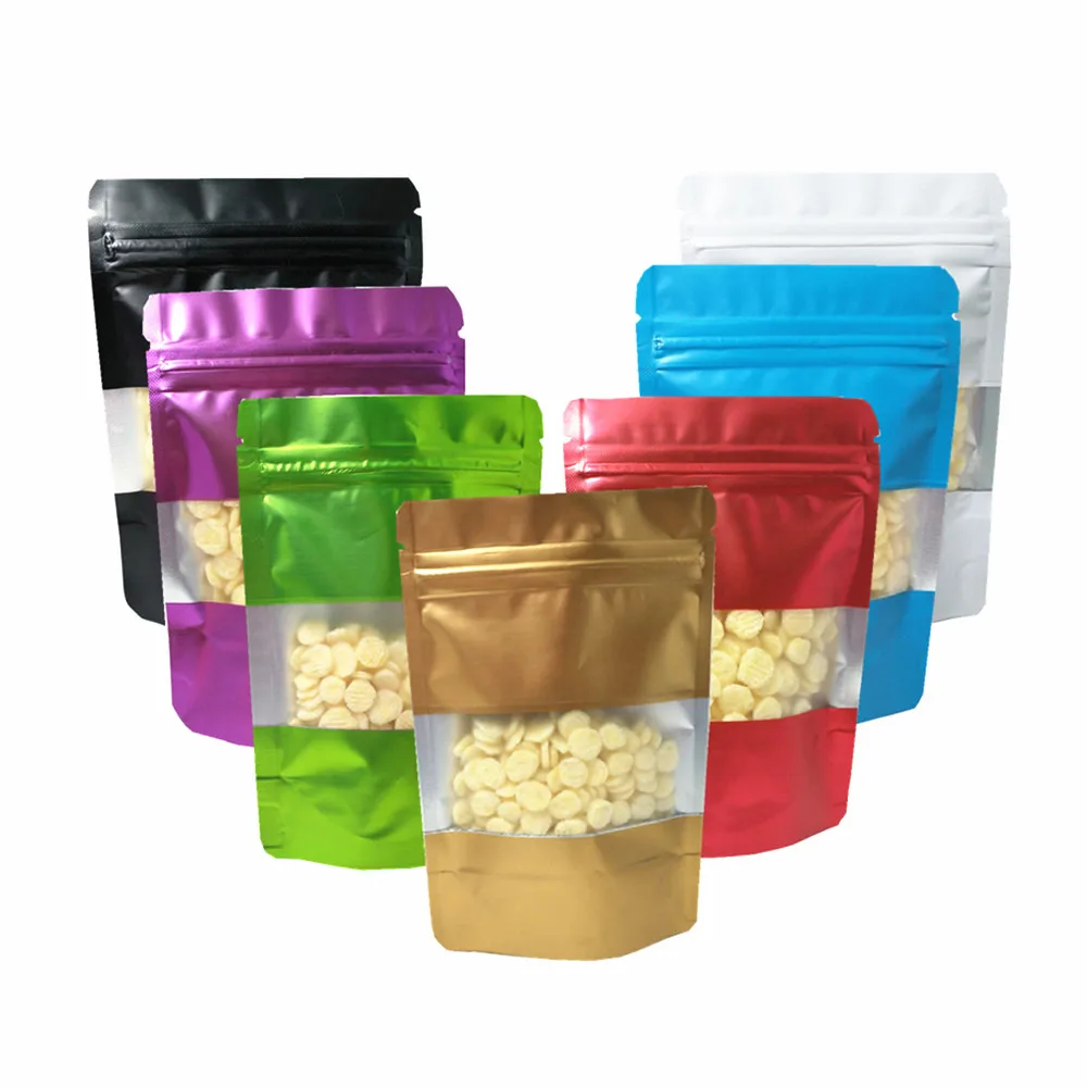 100 Pcs Colorful Stand Up Zip lock Pouches with Clear Window Food Storage Bags 