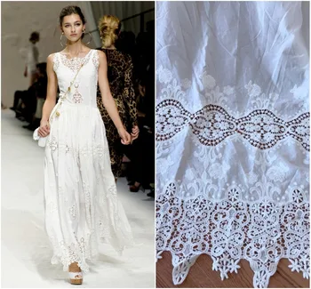 

Vintage Ivory White Flower Eyelet Cotton Lace Fabric Crochet Chemical Lace Fabric DIY Handmade Sewing Craft 1 Yard