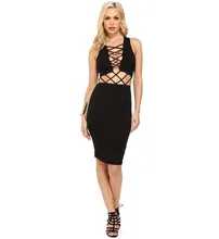 Sexy Minikleid Bandage Kleider Roupa Pullover Vereinabnutzung Cocktail-Party Kleid Aushöhlen Vintage LJ7754U