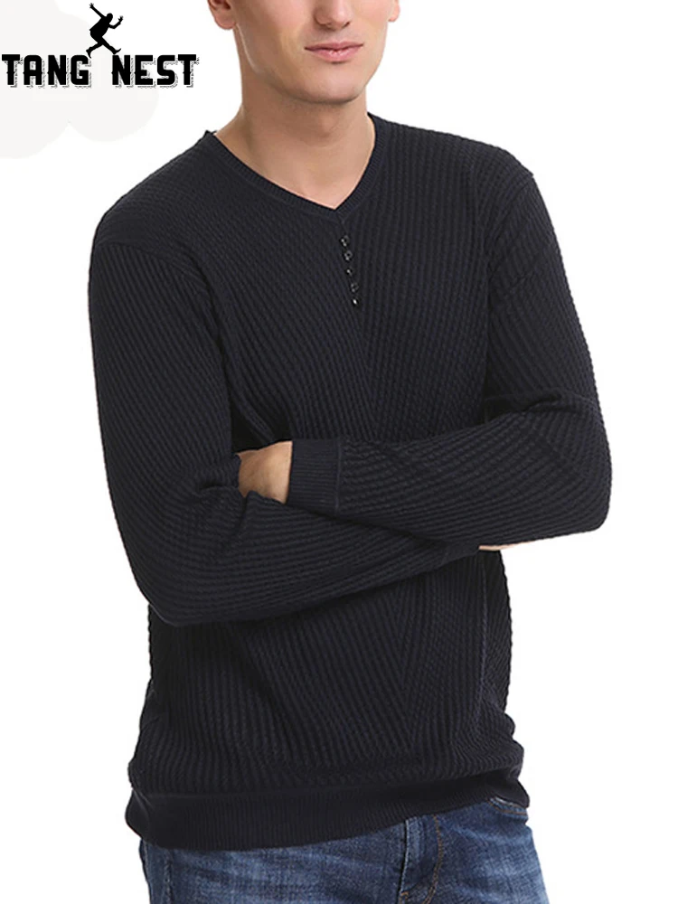 TANGNEST однотонный мужской Повседневный свитер 2018 новый модный свитер с v-образным вырезом горячая Распродажа удобные тонкие полные пуловеры