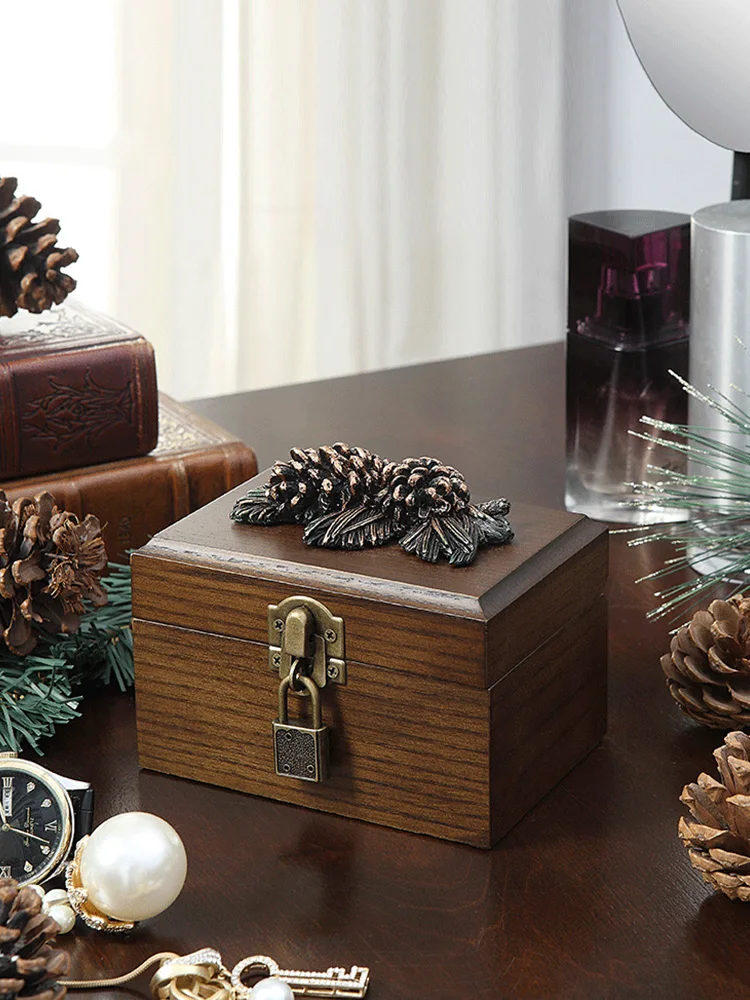 

wooden retro European style lock antique jewelry storage box