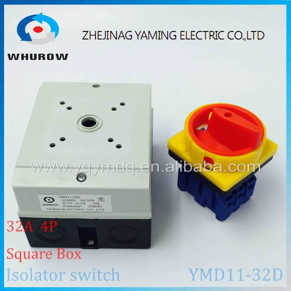 

Isolator switch YMD11-32D 4P 690V with protective box waterproof load break rotary changeover switch air-conditoning pump system