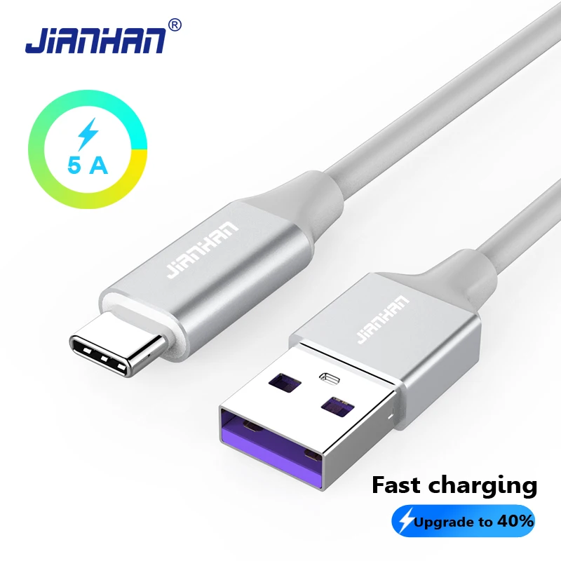 

JIANHAN USB C QC 3.0 Quick Charger Cable Fast Charging Data Wire 5V 5A Type C 3.1 for Huawei Honor Xiaomi Samsung S9 1M/2M