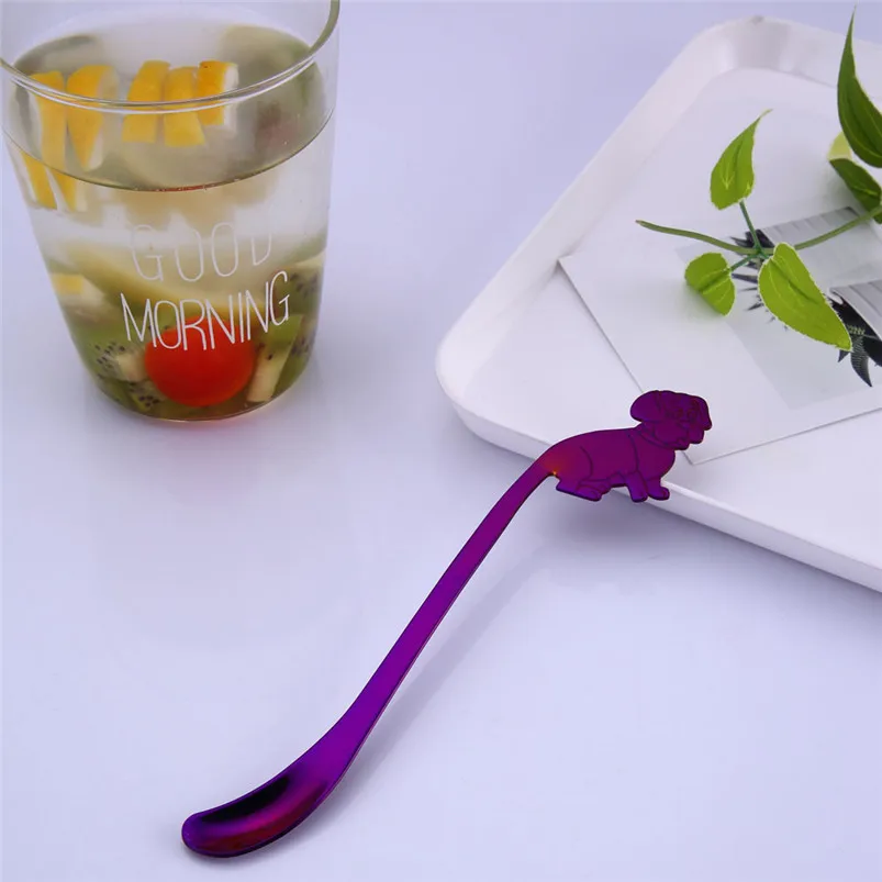 Creative Ice Spoons for Glass 304 Stainless Steel Cute Dog Long Handle Latte Ice Coffee Spoon Kitchen Home Decor 40JY292