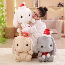 Cute Soft Lop Rabbit Plush Toy Pink Stuffed Plush Rabbit Doll in red hat Christmas gift toys