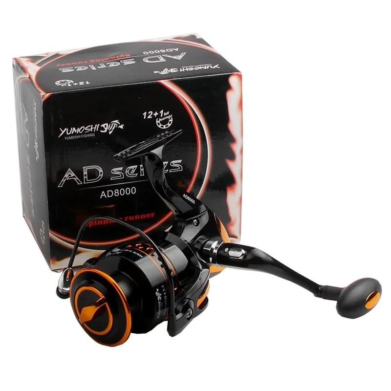 AD2000 - 9000 Series Metal Spool Spinning Reel 12BB + 1 Bearing Balls Boat Rock  Fishing Reel Pesca Wheel Without Gap RL49-0010-12