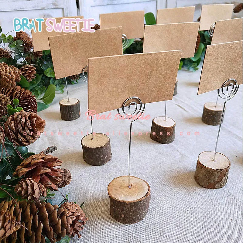 

10pcs Rustic Wood Base Wedding Table Name Number Holder Party Decoration Card Holders Picture Memo Note Photo Clip Holder
