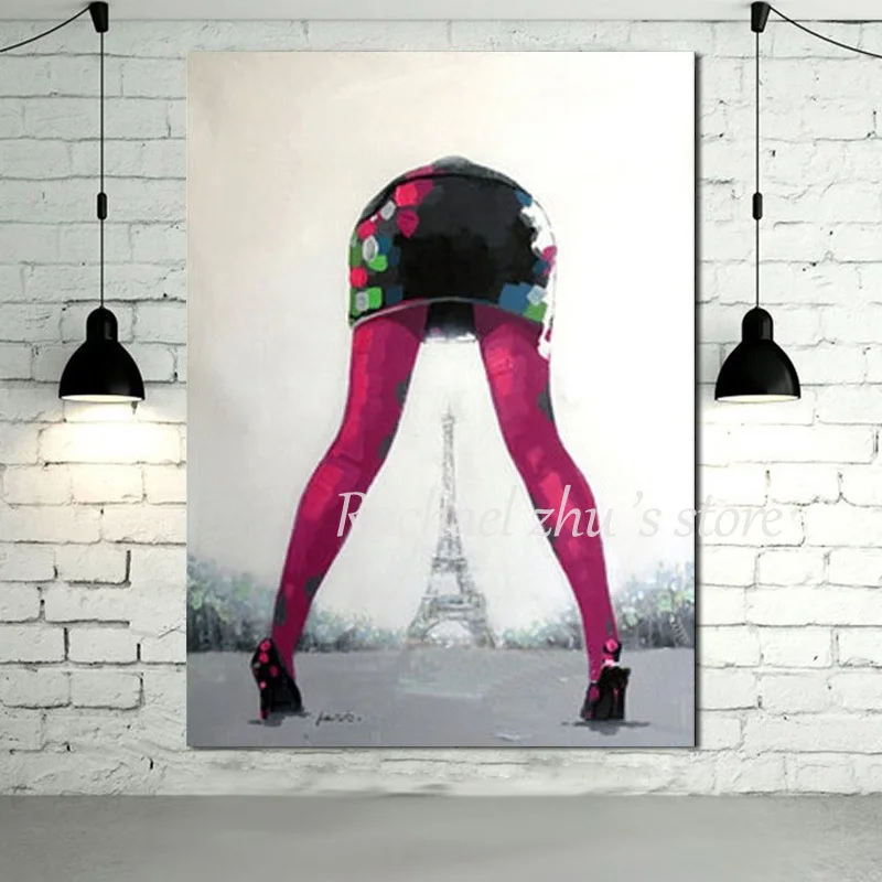 

New Arrivals! 100% Hand Painted Art Sexy Girl Beautiful leg Oil Pinaintg Wall Art Effiel Tower Pictures Bedroom Decor No Framed