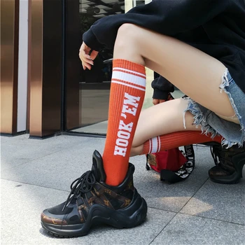 

PEONFLY New 2019 Women Harajuku Lovely Long Sock Colorful Striped Plaid Skateboard Knee Length Happy Socks
