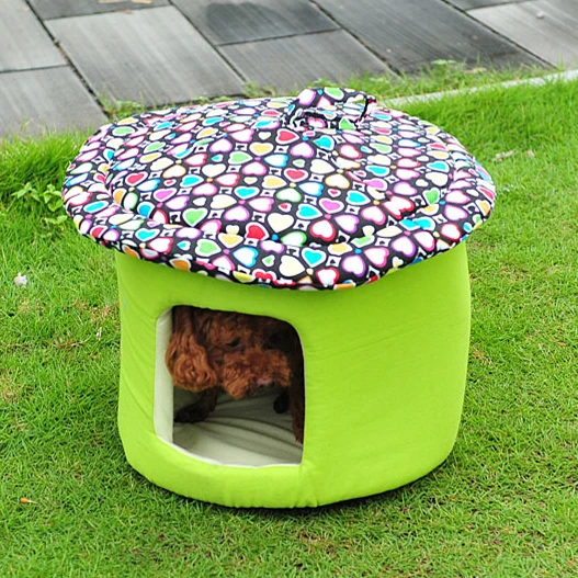 Mushroom Pets Bed Soft Dog Puppy Warm House with Cushion Greenin
