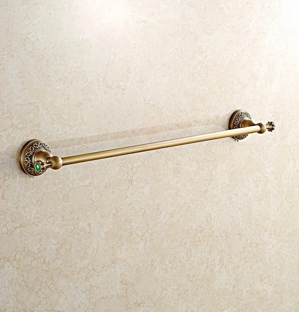 Antique Bronze Towel Rack Solid Brass Towel Bar Green Stone Towel Rack
