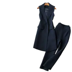 Комплект одежды из 2 предметов для женщин, весна-осень, новая Женская длинная куртка-жилет, модный костюм, девять очков, широкие брюки