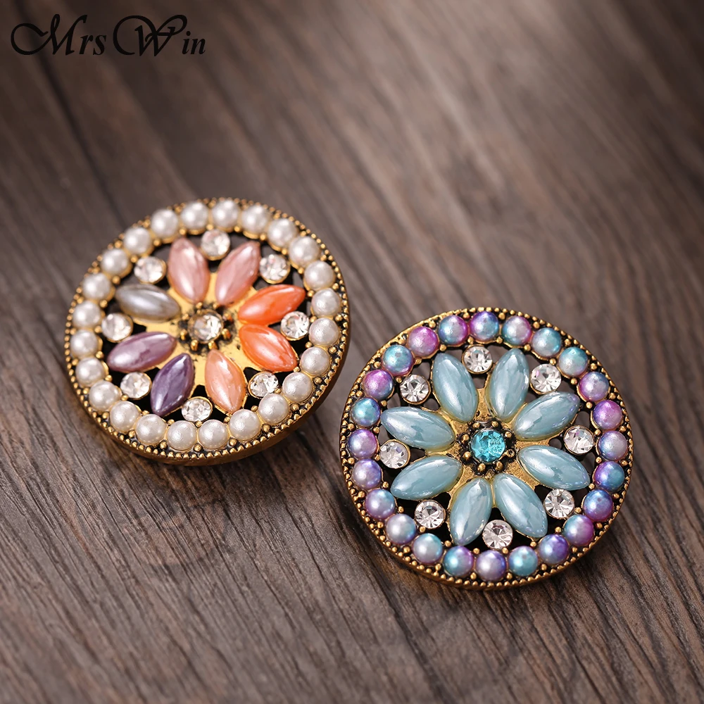 6pcs/lot New Big Beads Flower Snap Button With Rhinestone Charms Fit